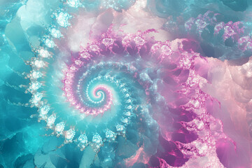 Wall Mural - A vibrant background of glowing light spirals in vivid teal and pink, blending into a cosmic gradient.