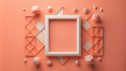 Aufkleber - Minimalist Geometric Composition Featuring a Blank Frame on a Coral Background