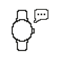 Fototapete - Pixelated Smartwatch Icon with Speech Bubble. Wearable Technology and Communication Symbol in Pixel Art Style. Isolated Vector Illustration
