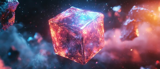 Poster - 3D abstract cube floating in space