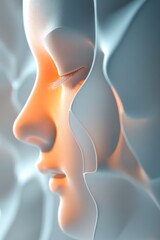 Poster - Soft light illuminates the contours of a human face merging with flowing abstract forms, creating a serene and artistic representation of identity