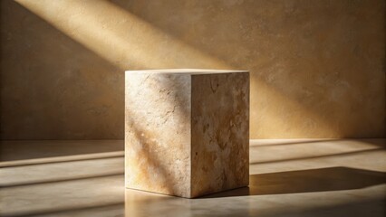 Fototapete - A stone pedestal bathed in sunlight, creating an elegant display for your product or artwork