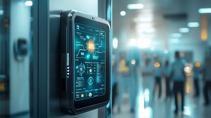 Poster - glowing emergency hospital system panel with network alerts and clean background for healthcare tech