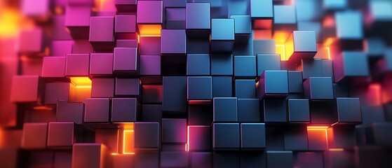 Poster - Abstract 3D geometric design with cubes and squares