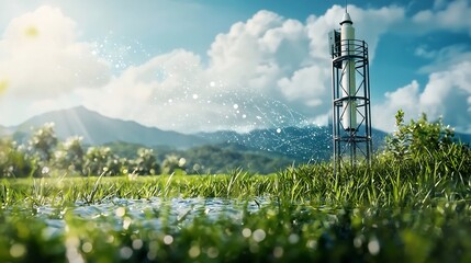Poster - coastal water monitoring station with holographic network overlays transmitting real time water data