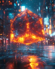 Poster - Abstract 3D rendering of a flying cube