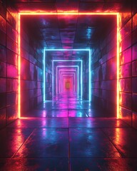 Poster - Abstract 3D tunnel with squares