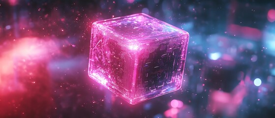 Poster - Abstract flying cube in 3D
