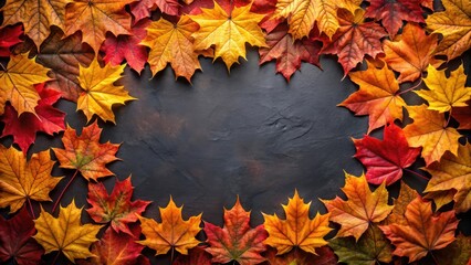 Aufkleber - Autumn leaves frame a dark background, creating a vibrant border for a text or message.