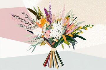 Aufkleber - minimalist rendering of wedding bouquet with clean bold colors and geometric patterns