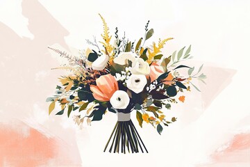 Aufkleber - minimalist rendering of wedding bouquet with clean bold colors and geometric patterns