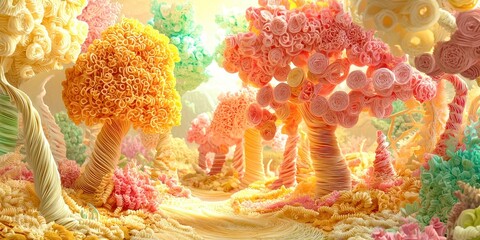 Poster - Colorful forest with trees and flowers