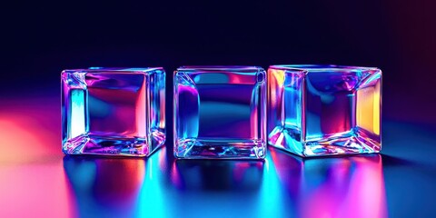 Aufkleber - Three cubes of ice are on a table