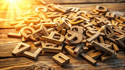 Poster - A heap of wooden letters in a warm, natural light, showcasing the beauty of typography and the art of storytelling.
