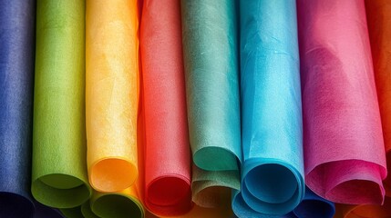 Poster - Vibrant display of colorful tissue paper sheets in craft room - indoor close-up art supply inspiration