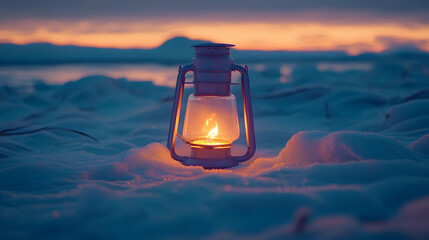 Wall Mural - Arctic lantern on ice field in cinematic duotone shot