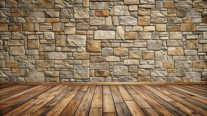 Poster - Rustic Stone Wall and Wooden Floor Interior Design