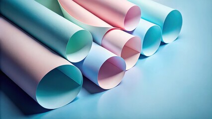 Aufkleber - Abstract Minimalist Arrangement of Pastel Colored Rolled Paper on a Blue Background