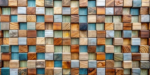 Aufkleber - A mesmerizing mosaic of wood blocks, each a unique shade and grain, creating a visual symphony of texture and color.