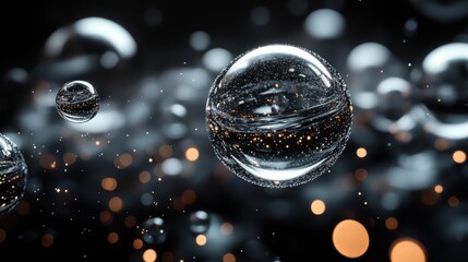 Poster - abstract 3d animation flying glass shapes on black background vide