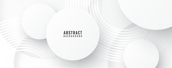 Poster - 3D white abstract background overlap layer on bright space with cutout shape effect decoration. Modern graphic design element circles style concept for web banner, art, flyer, card, or brochure cover