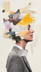 Poster - Surreal Vertical Collage of a Profile Featuring Layers of Magazine Cutouts and Artistic Elements