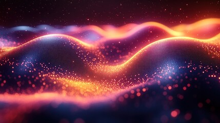 Wall Mural - Abstract waves with glowing particles.