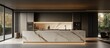 © wikkie - Modern kitchen with elegant marble island and warm lighting.
