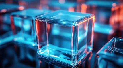 Poster - abstract animation 3d render of rotating glass blocks seamless looped vide