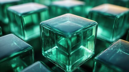 Poster - abstract animation 3d render of rotating glass cubes seamless looped vide