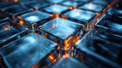 Poster - abstract animation 3d render of rotating glass squares seamless looped vide