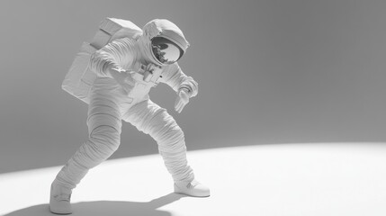 Wall Mural - a stylized white astronaut figure posed dramatically against a minimalistic background.