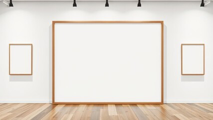Poster - A realistic mockup of a frame displayed on a wooden floor, perfect for showcasing artwork or photographs, visual, presentation, frame mockup