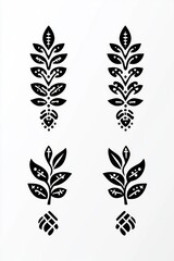 Poster - Black floral motifs are arranged in symmetrical patterns with intricate details set against a white background, showcasing artistic craftsmanship and design