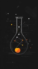 Poster - A laboratory flask contains a bright orange substance indicating gene editing. Molecular diagrams surround it, showcasing scientific exploration in a modern context