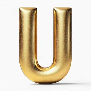 The letter U is made of gold and has a shiny, metallic appearance