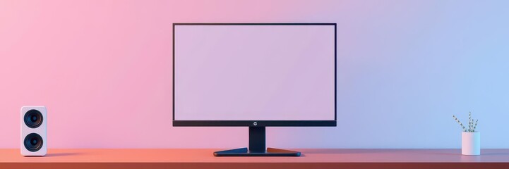 Poster - Computer screen with blank display in vector format, flat, design, graphic