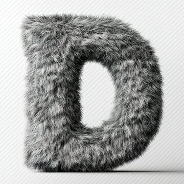 The letter D is made of fur and has a fuzzy texture