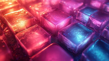 Poster - abstract animation rotating iridescent cubes seamless looped video 3d rende