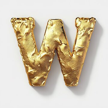 The letter W is made of gold and has a rough texture
