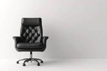 Poster - A black leather office chair sits in front of a white wall