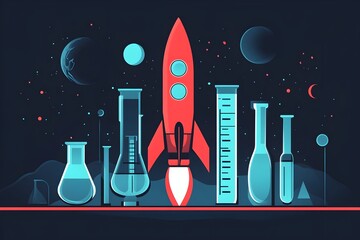 Wall Mural - explore the wonders of space with a detailed illustration of a rocket and celestial bodies, perfect 