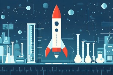 Wall Mural - explore the wonders of space with a detailed illustration of a rocket and celestial bodies, perfect 