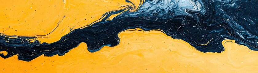 Poster - Abstract swirl of blue and gold paint creates a dynamic and vibrant artistic composition.