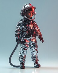 Wall Mural - A futuristic figure in a shiny astronaut suit, highlighting space exploration themes.