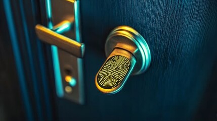 Poster - High-tech smart lock with fingerprint scanner home entrance product showcase modern design close-up view security innovation