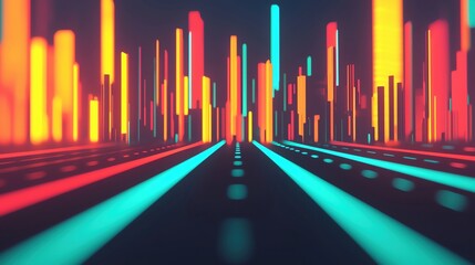 Poster - Abstract visualization of glowing bars representing digital data and technology evolution.