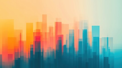 Poster - Abstract urban skyline with colorful blurred lights and soft gradients in vibrant tones.