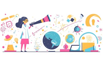 Wall Mural - explore the wonders of space with a detailed illustration of a rocket and celestial bodies, perfect 