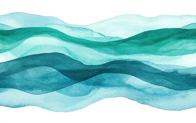 Poster - Abstract watercolor waves in shades of turquoise and green create a soothing visual.
